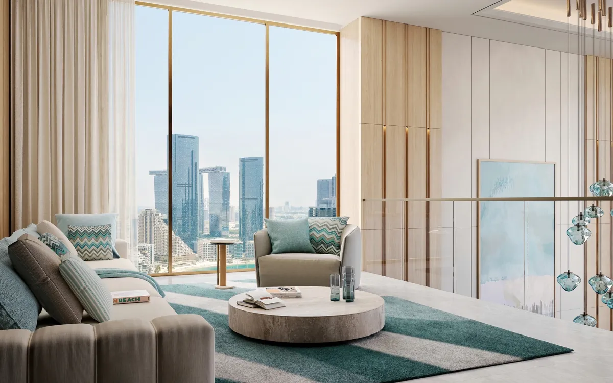 Living room with sea views