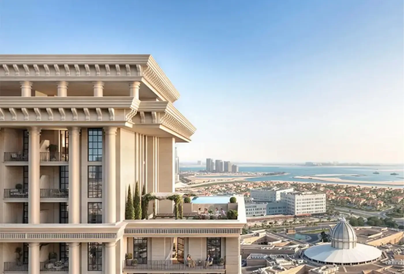 View from a Bab Al Qasr terrace on Al Reem Island across Abu Dhabi towards the water