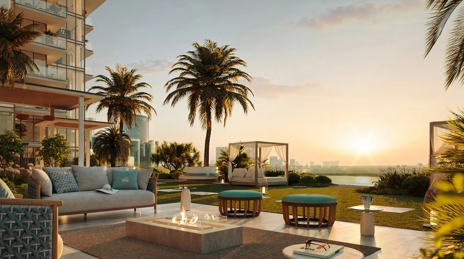 Firepit lounge at sunset