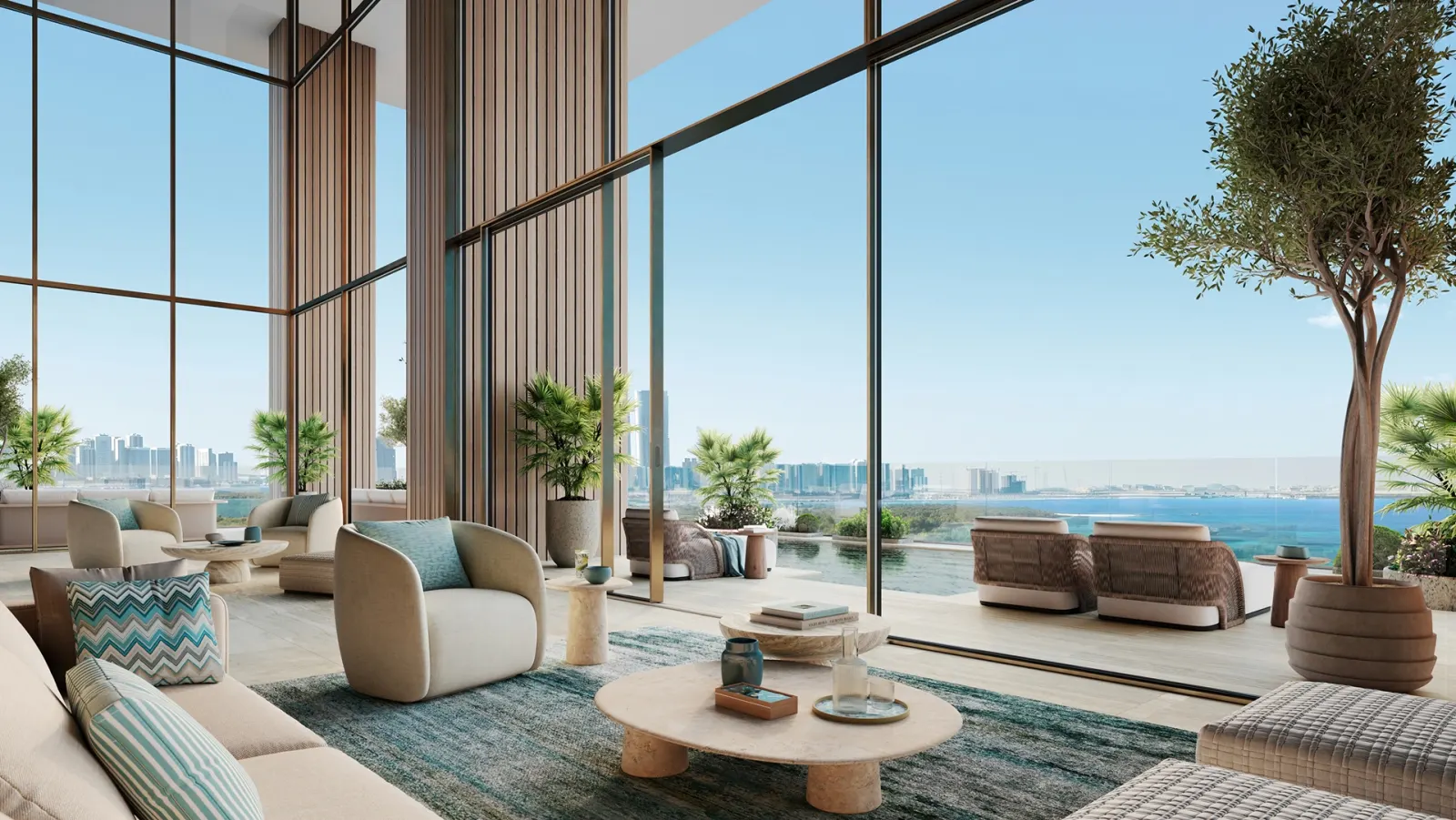 Double-height sky lounge with sea views at Bab Al Qasr Residence 77